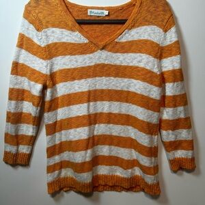 Lulu-B V-Neck Sweater in Orange and White Stripes